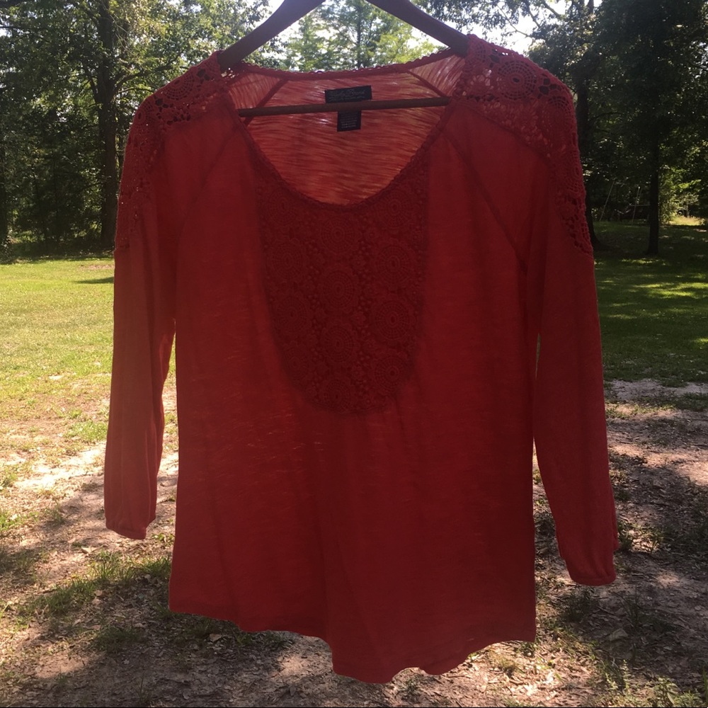Lucky Brand Orange blouse with crocheted detail
